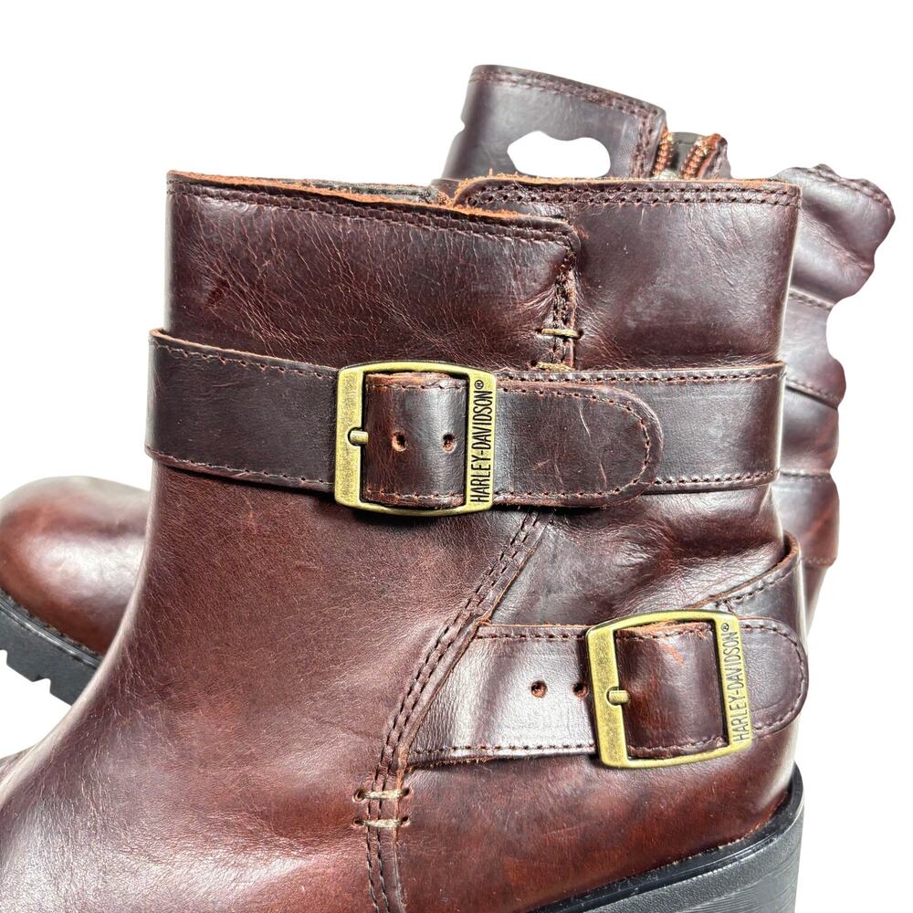 Harley Davidson Women's Brown Lalanne Double Strap Motorcycle Boots Block Heel 7 - Picture 3 of 9